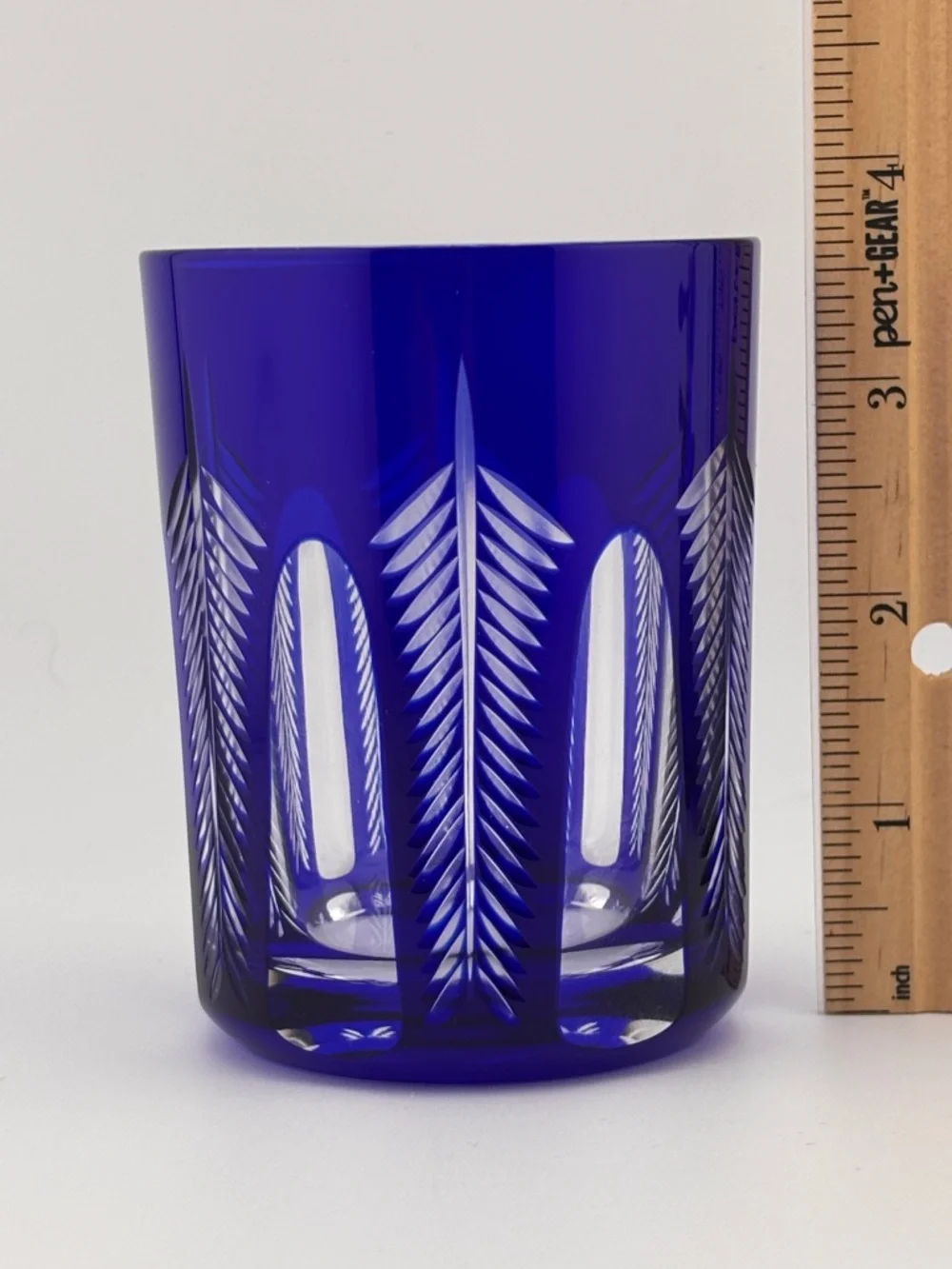 Vintage Cobalt Blue Cut To Clear Glass Tumbler Whiskey Highball